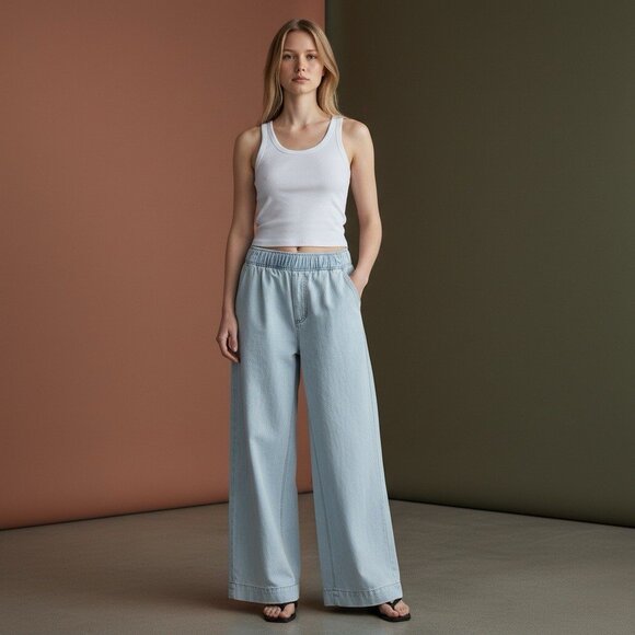 NWOT GAP High Rise Tall Baggy Wide Leg Lightwash Ultrasoft Denim Jeans Sz Medium - Picture 1 of 15